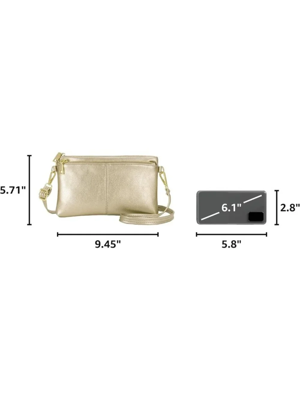 Lightweight Triple Zip Crossbody Bag | Vegan Leather Wristlet Clutch with